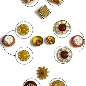 16 Vintage Acrylic Resin/Lucite Transparent Apple Juice Bakelite Buttons On Card - Mid Century Modern - Vintage Sewing  “Summer Fun”