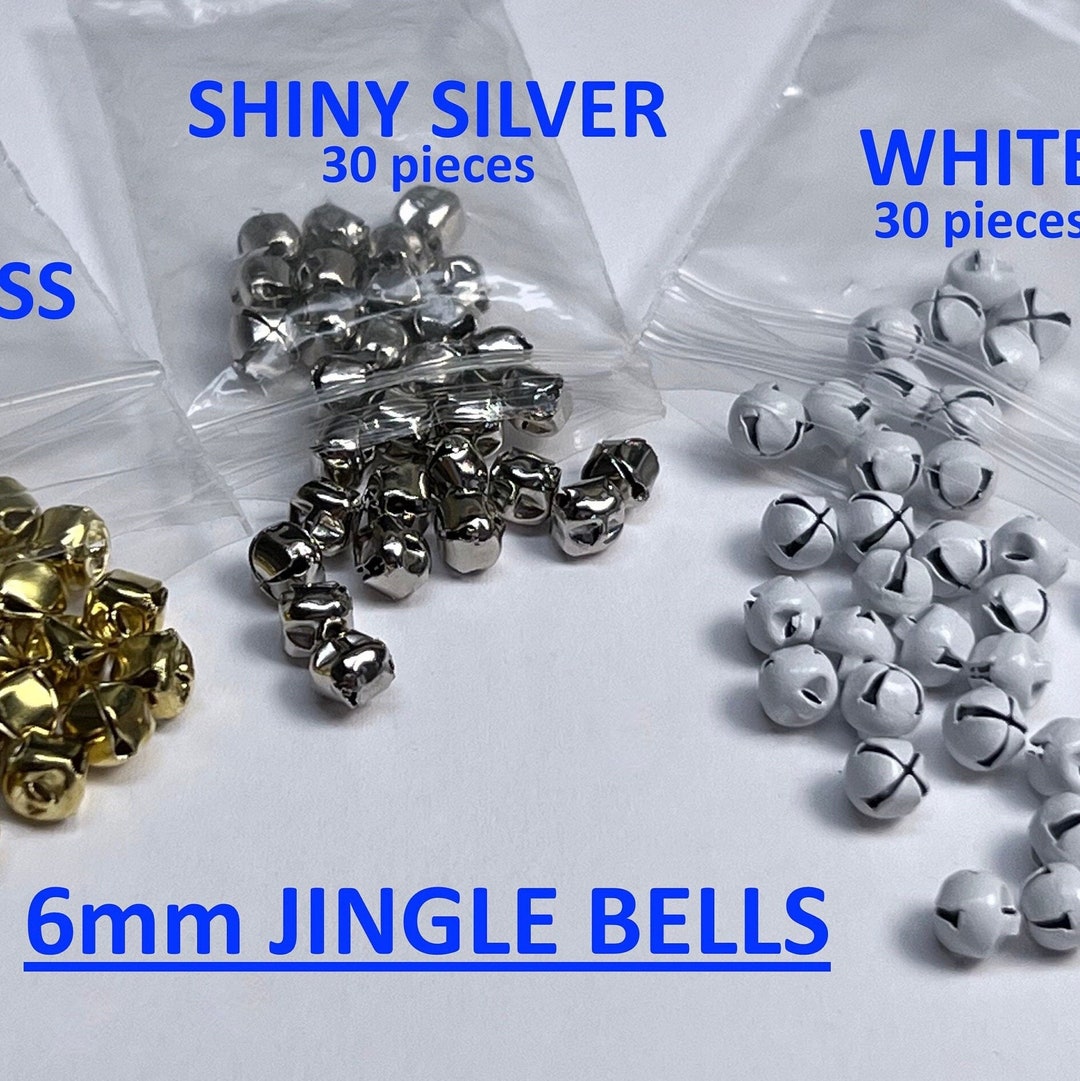 6mm Miniature Jingle Bells 30 Pieces Choose Shiny Silver, or White