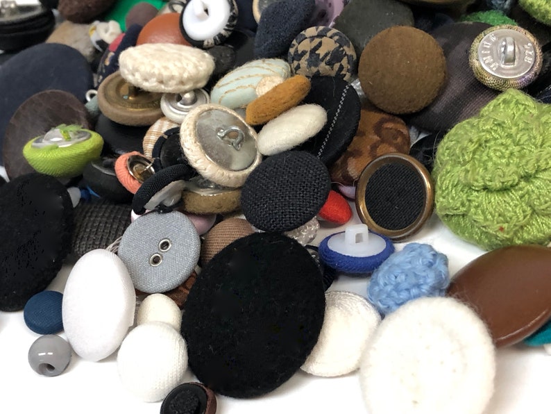 Vintage Covered Button Lot 185 Assorted Leather Crocheted Silk Velvet Suede Sewing Replacement Buttons Closures Vintage Supplies