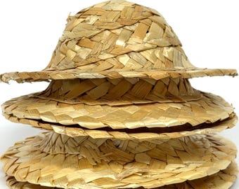 4 Inch Woven Straw Hats x 2 - Doll Craft Supplies, Sewing Accessory
