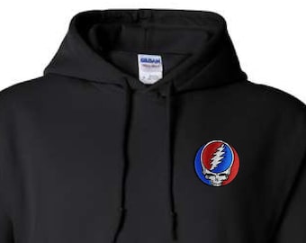 Grateful Dead Steal Your Face Embroidered Hoodie in black.