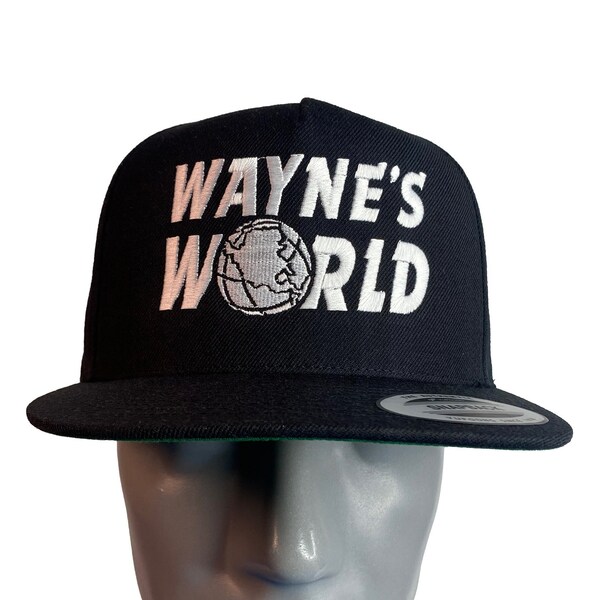 Wayne's World Embroidered Flatbill Trucker Cap - 5 Panel Mesh Back Snapback Hat - View #5