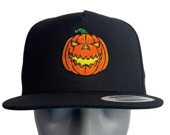 Jack O' Lantern, Pumpkin, Halloween Embroidered Five Panel Snapback Cap