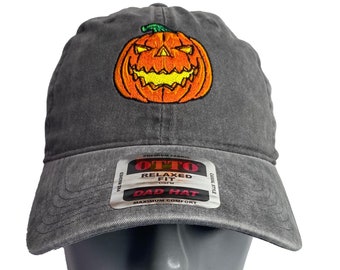 Jack O' Lantern, Pumpkin, Halloween Low profile Embroidered hat, dad hat, Halloween Hat,