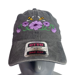 Bienen und Blumen Low-Profile Gestickter Hut, Papa Hut.