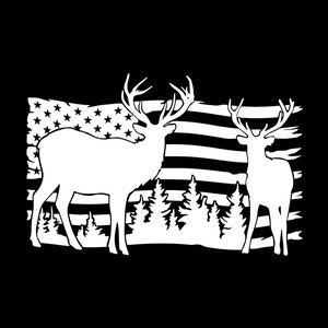Hunting Deer, Buck, American Flag Vinyl Sticker- Window, Laptop, car decal
