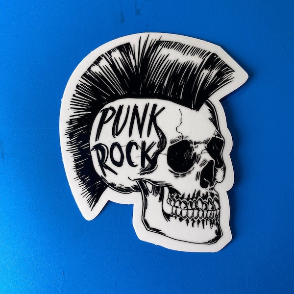 Mohawk Punk Rocker Skull, Laptop sticker, Car sticker, Water bottle sticker, Decal - Glossy Vinyl, Laminated. FREE Shipping