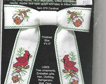 Cross Stitch kit- Winter Cardinal Bow CrossStitch Kit