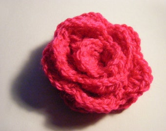 Deep pink crocheted rose brooch