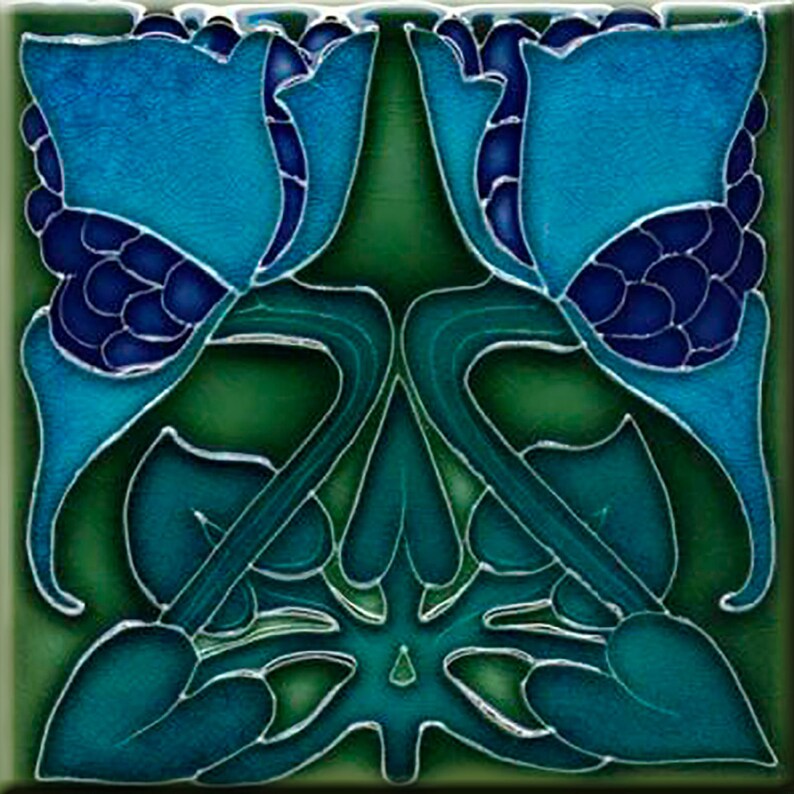 Art Nouveau decorative Ceramic tile 6 X 6 Inches 231 Etsy