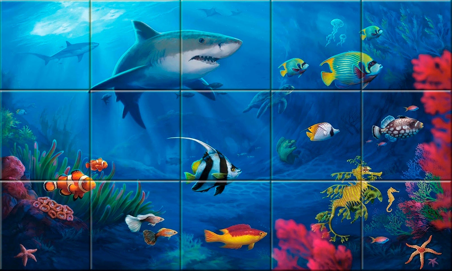 Sea Life Illustration Ceramic Wall Tile Mural Etsy