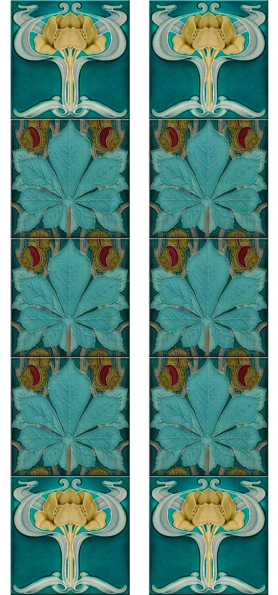Fireplace Set Tile Ceramic Art Nouveau Illustration Etsy