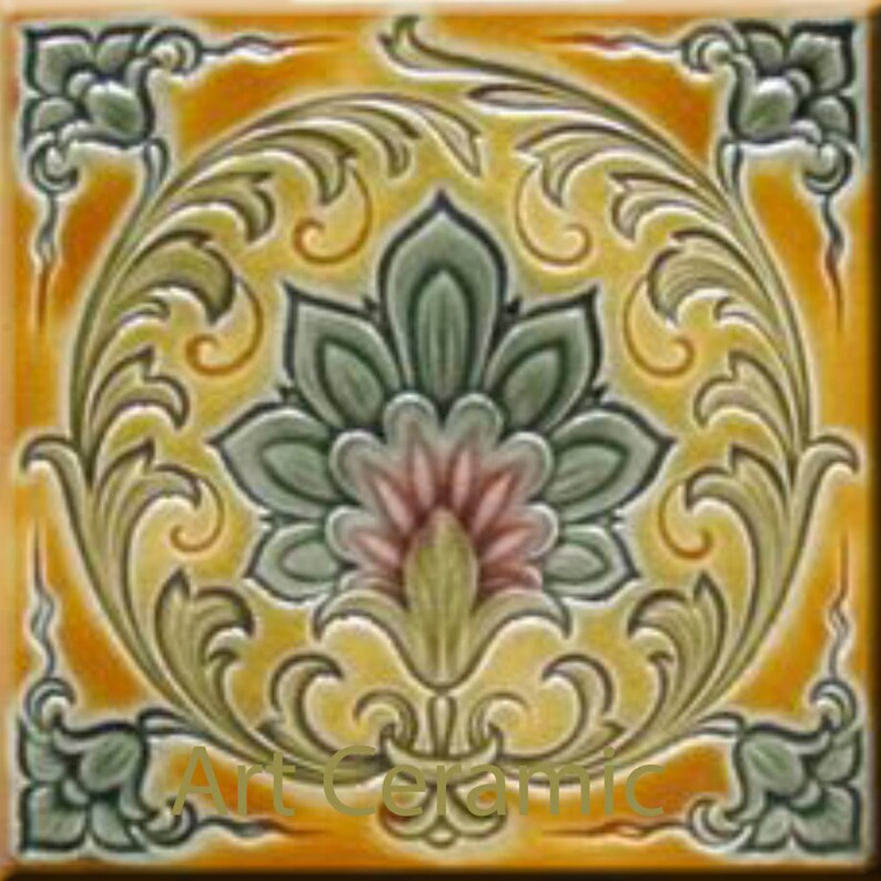 Art Nouveau decorative Ceramic tile 6 X 6 Inches 202 Etsy