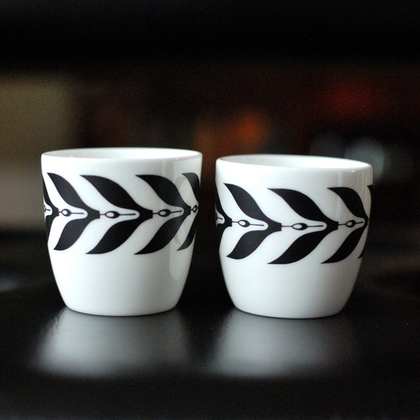 Wedgewood Susie Cooper SPARTA Egg Cups / Pair / Black on White / Bone China