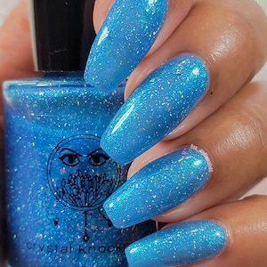 Bright Blue Nail Polish, Holographic and Iridescent Flakies,, Crystal Knockout, Throwback Block Party, Gifts for Her (15mL Full Size)
