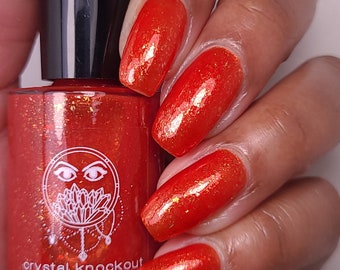 Red Orange Shimmer Flakie Nail Polish, Gold Flakies, Crystal Knockout, Carnelian Crystal Collision, Gifts For Her (15mL Full Size)