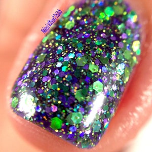 Purple Nail Polish, Deep Purple Green Holo Glitter Jelly, All Night Glow Stick From Crystal