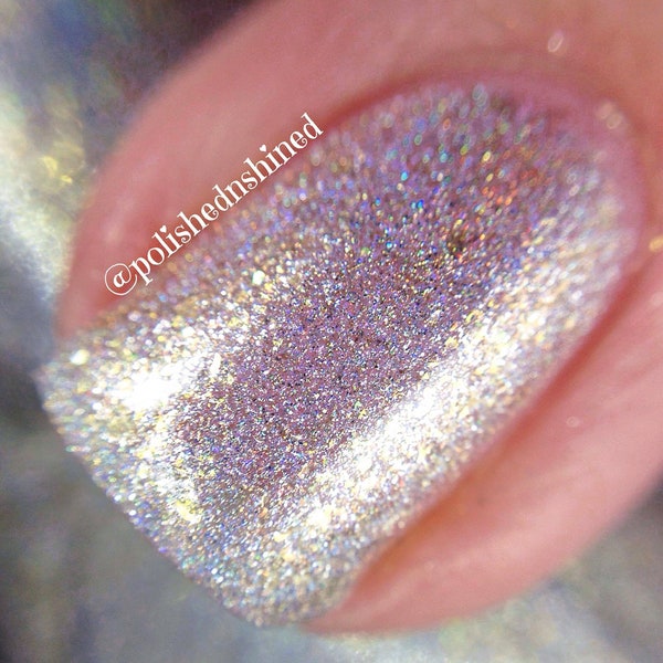 Silver White Nail Polish, Holographic Polish, Gold Flakies, Crystal Knockout, Fantasy Nymphs, Gifts For Her (15mL Full Size)