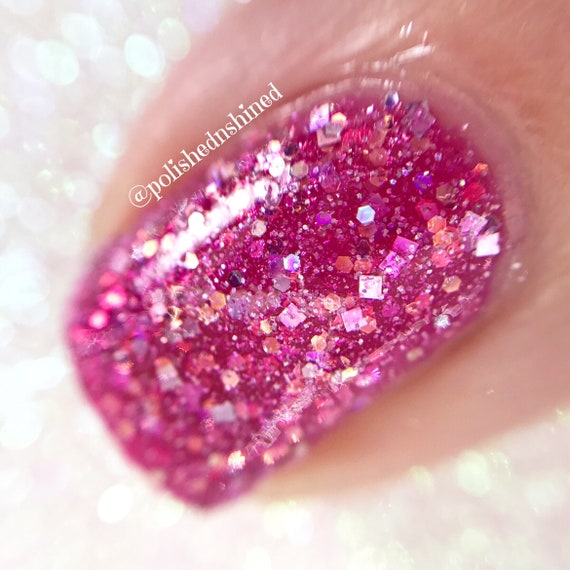 Pink Nail Polish Bright Pink Holo Glitter Jelly Super Cool | Etsy