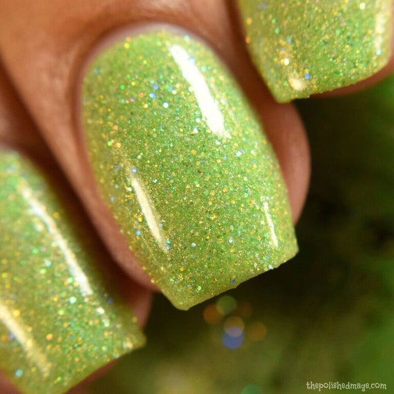 Bright Green Holographic Glitter Nail Polish Vegan, Reduced Chemical  Crystal Knockout Hurricane Party Collection Gifts for Her - Etsy