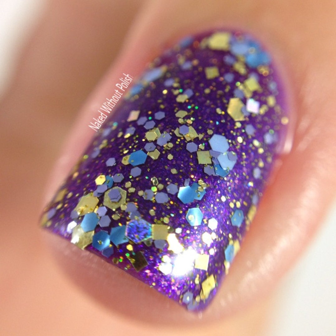 Gold Blue Nail Polish Gold and Periwinkle Glitter Topper Etsy