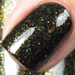 Black Gold Flakies Nail Polish Vegan, Reduced Chemical Crystal Knockout Tarot Enchantment Collection Shimmer Nail Polish image 2