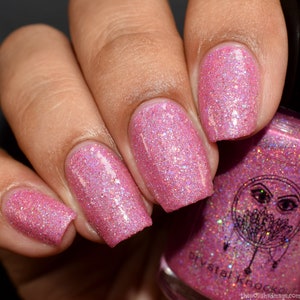 Bright Pink Nail Polish - Vegan, Reduced Chemical - Crystal Knockout - Hurricane Party Collection - Bright Neon Pink - Glitter Nail Polish