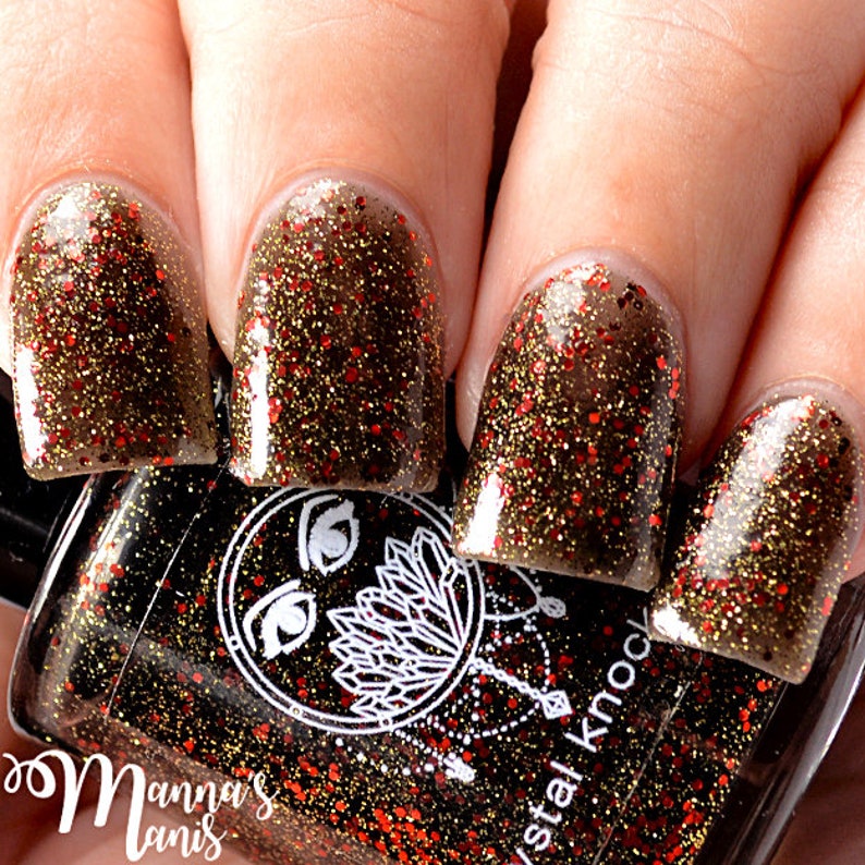 Black Nail Polish Red Gold Glitter Vegan Reduced Etsy