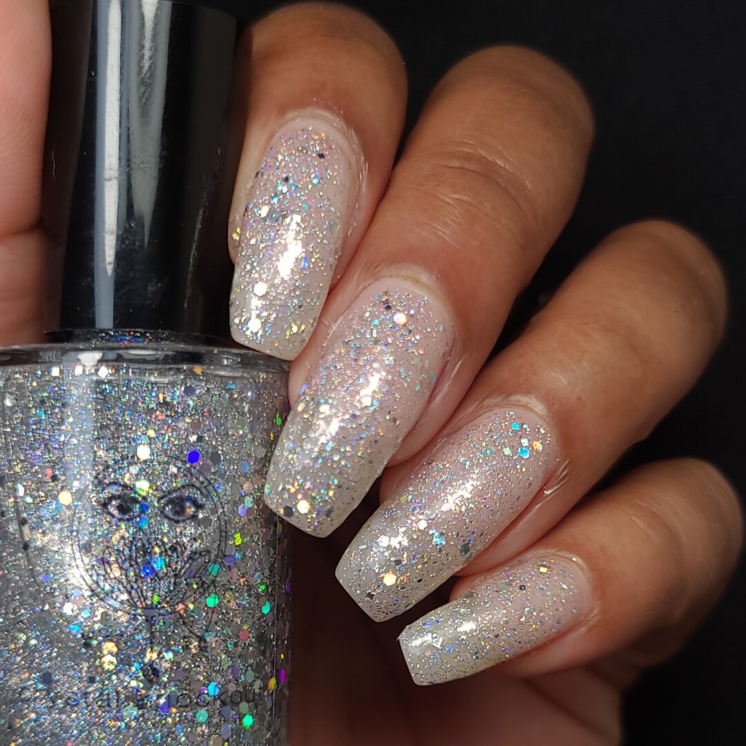 Holographic Silver Glitter Nail Polish, Glitter Topper, Rainbow Holo