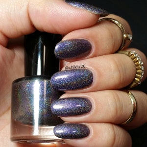 Black Nail Polish Linear Holo Black Purple Glitter Specters of the Sky from Crystal Knockout The Wild Hunt Collection 15mL Full Size image 5