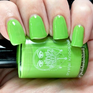 Bright Green Creme Nail Polish - Solid Cream Nail Polish - Crystal Knockout Core - Gifts for Her, Neon - 15mL Full Size