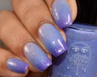 Vernis à ongles thermique violet à bleu à changement de couleur - végétalien, teneur réduite en produits chimiques - crystal knock-out - humeur scintillante - cadeaux pour elle