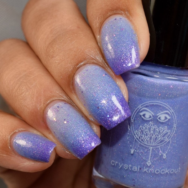 Purple to Blue Thermal Color Changing Nail Polish - Vegan, Reduced Chemical - Crystal Knockout - Glitter Mood - Gifts for Her
