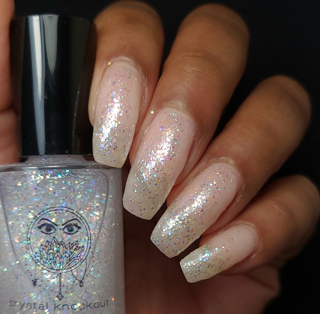 White Iridescent Glitter Nail Polish, Glitter Topper, Rainbow, Crystal
