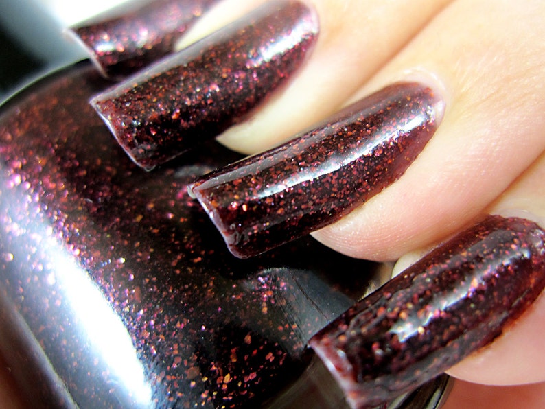 Red Nail Polish Dark Burgundy Red Micro Flakies And Shimmer Etsy