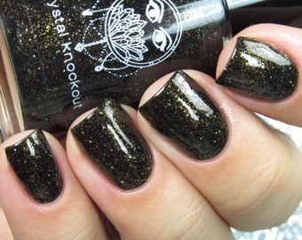 Black Gold Flakies Nail Polish - Vegan, Reduced Chemical - Crystal Knockout - Tarot Enchantment Collection - Shimmer Nail Polish