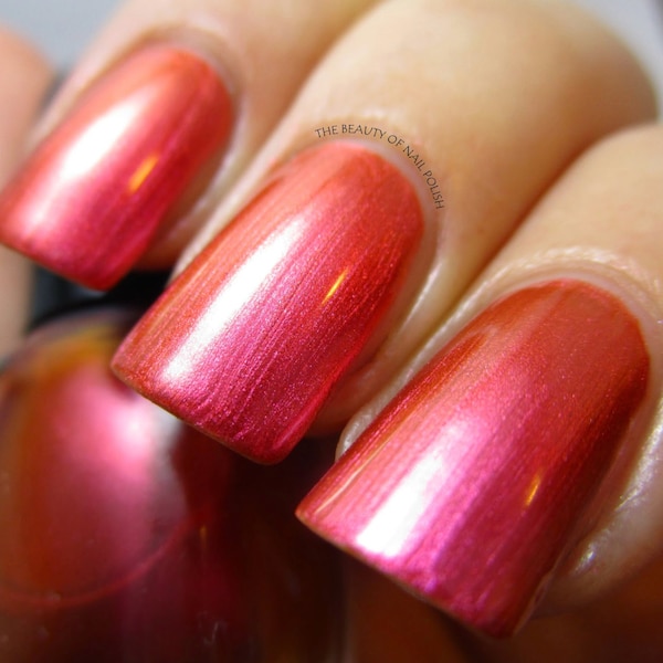 Pink Nail Polish - Red Pink Orange Multi Chrome Lacquer - Sunsets of Tahiti from Crystal Knockout Tropical Sanctuary (15mL Full Size)