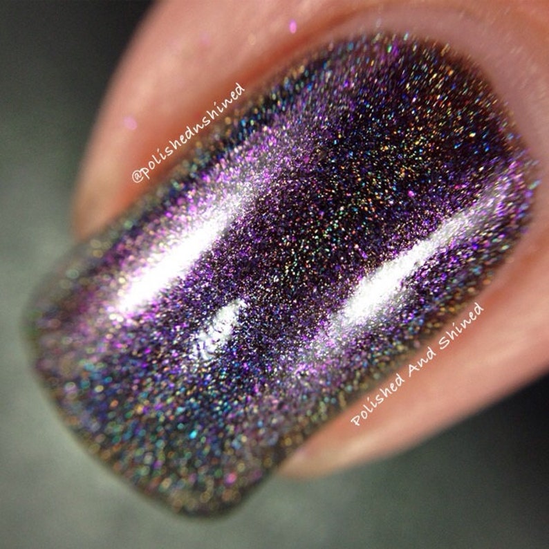 Black Nail Polish Linear Holo Black Purple Glitter Specters of the Sky from Crystal Knockout The Wild Hunt Collection 15mL Full Size image 1