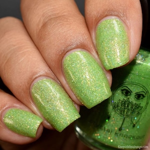Bright Green Holographic Glitter Nail Polish - Vegan, Reduced Chemical - Crystal Knockout - Hurricane Party Collection - Gifts for Her