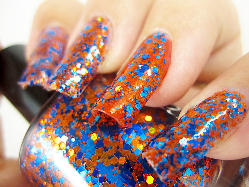 Orange and Blue Glitter Nail Art - wide 2