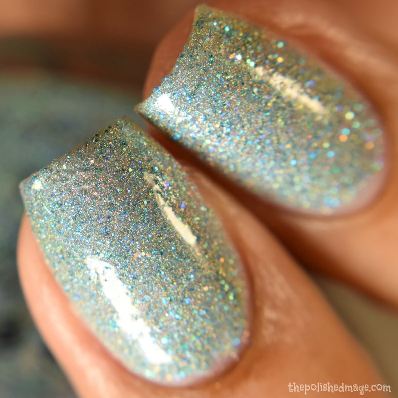 Blue Holographic Glitter Nail Polish Vegan, Reduced Chemical Crystal Knockout Hurricane Party Collection Gifts For Her image 8