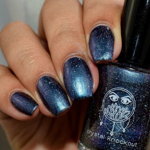 Dark Blue Nail Polish, Metallic Multichrome, Gold Glitter, Crystal Knockout, Glamping, Gifts For Her (15mL Full Size)