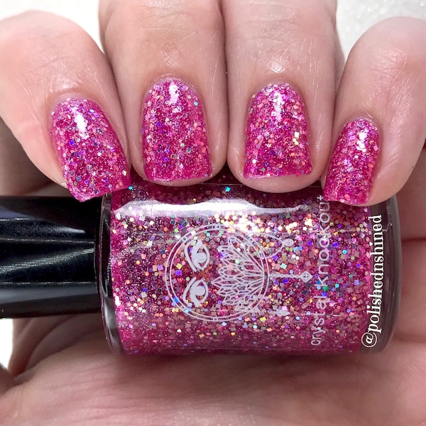 Pink Nail Polish, Bright Pink Holo Glitter Jelly, Super Cool Sleepover from the Crystal Knockout Slammin' 90s Summer Collection (15mL Full