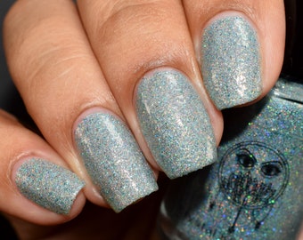 Blue Holographic Glitter Nail Polish - Vegan, Reduced Chemical - Crystal Knockout - Hurricane Party Collection - Gifts For Her