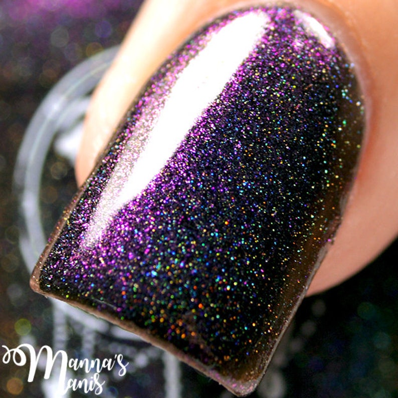 Black Nail Polish Linear Holo Black Purple Glitter Specters of the Sky from Crystal Knockout The Wild Hunt Collection 15mL Full Size image 3