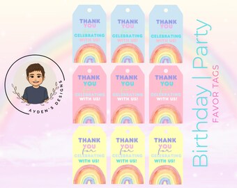 Lindo arcoíris para cumpleaños, etiquetas para regalos de fiesta, etiquetas para regalos, etiquetas para regalos