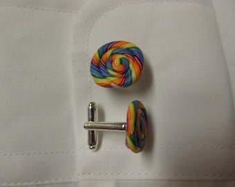 Rainbow Swirl Polymer clay Lollypop Cufflinks Birthday Gift Cuff Links Father/'s Day Graduation Gift A Just Because Gift,