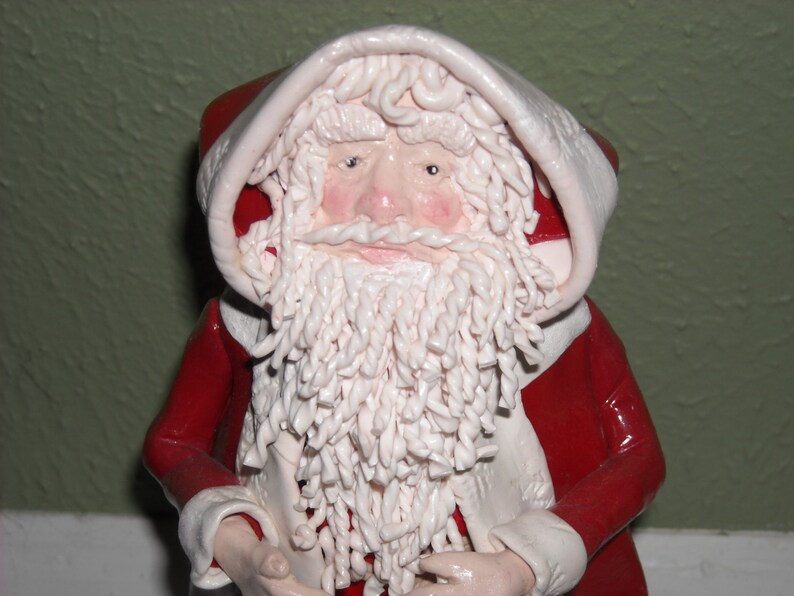 Traditional Santa Clause Hand Sculpted Polymer clay Art Doll, OOAK, Decoration, Christmas Decoration, Santa Art Doll image 4