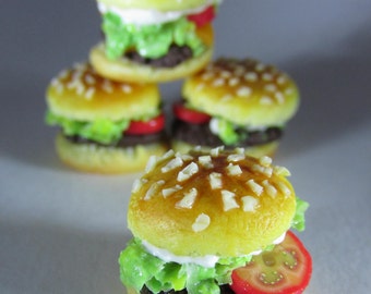 Juicy Cheeseburger Earrings- Fake food Jewelry, Hand Sculpted, Handmade, Junk Food Earrings