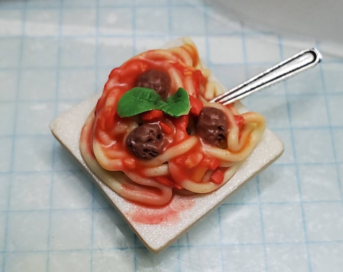 Spaghetti and Meatballs with Sauce Necklace, Italian Meal, Gourmet Spaghetti. Original 100% Handmade